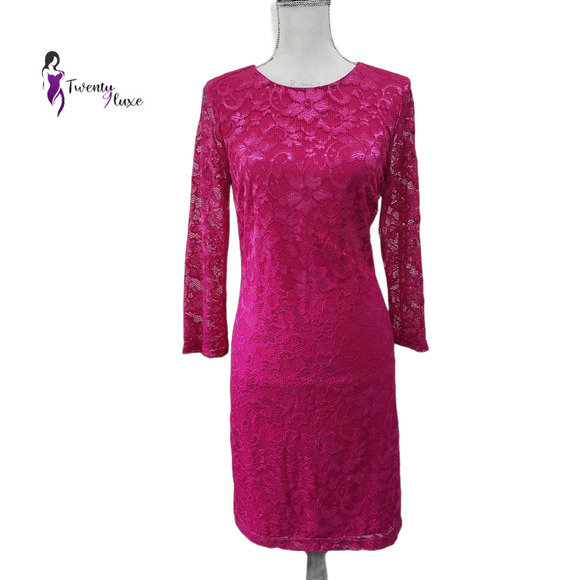 NINE WEST Women's Pink Lace 3/4 Sleeves Dress Size 4 - Picture 1 of 4
